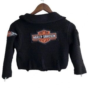 Harley Davidson Motorcycles Handmade Knit Zip Up Moto Jacket Sweater Top Black